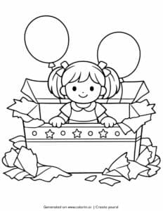 Doll in a gift box coloring page