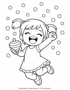 Girl jumping with confetti coloring page