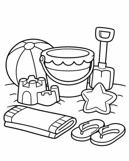 Beach sand toys with a bucket coloring page
