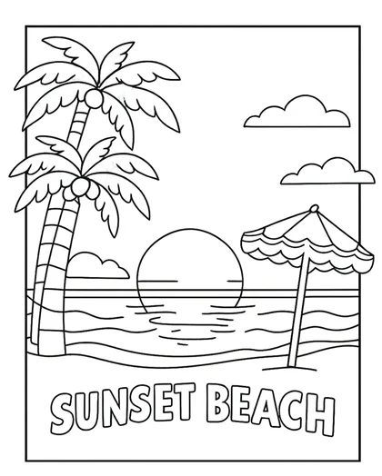 Sunset Beach lettering coloring page