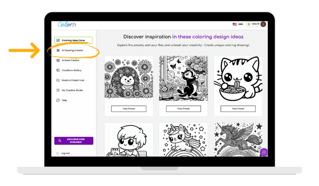 how to make coloring books with AI – Colorin.ai coloring book creator app dashboard