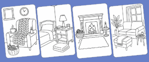 Cozy corner house coloring pages generated with Colorin AI