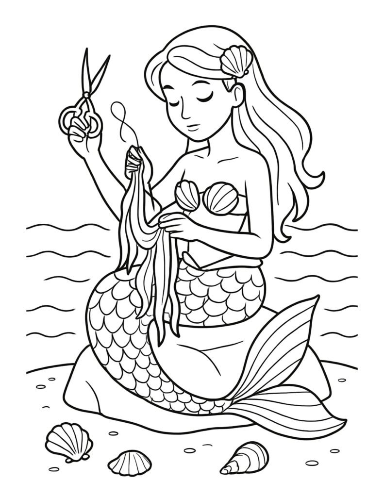 Mermaid Crafting with Seaweed on a Seaside Rock