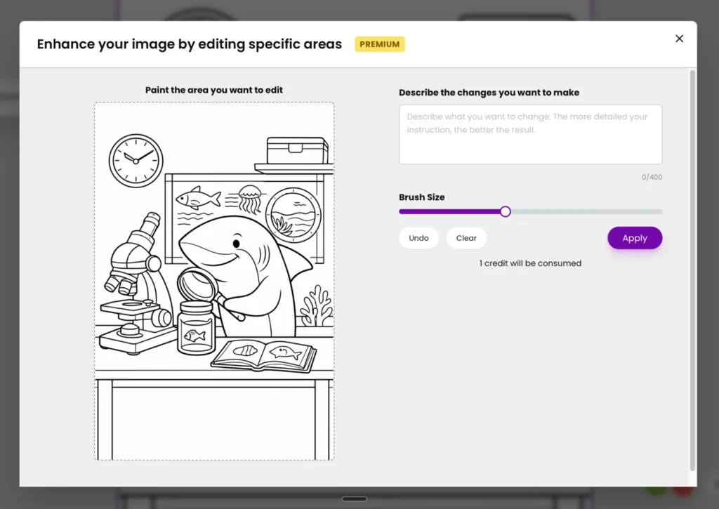 Edit and polish coloring pages with AI before download