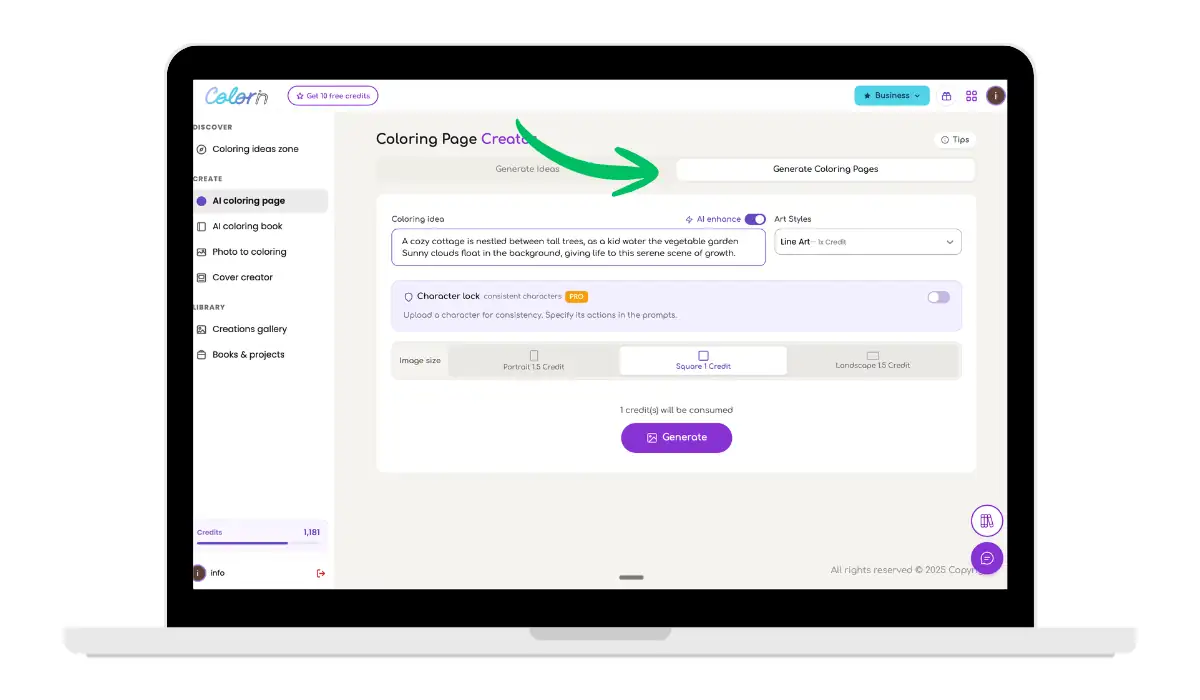 Create coloring pages from text prompt using AI coloring page generator