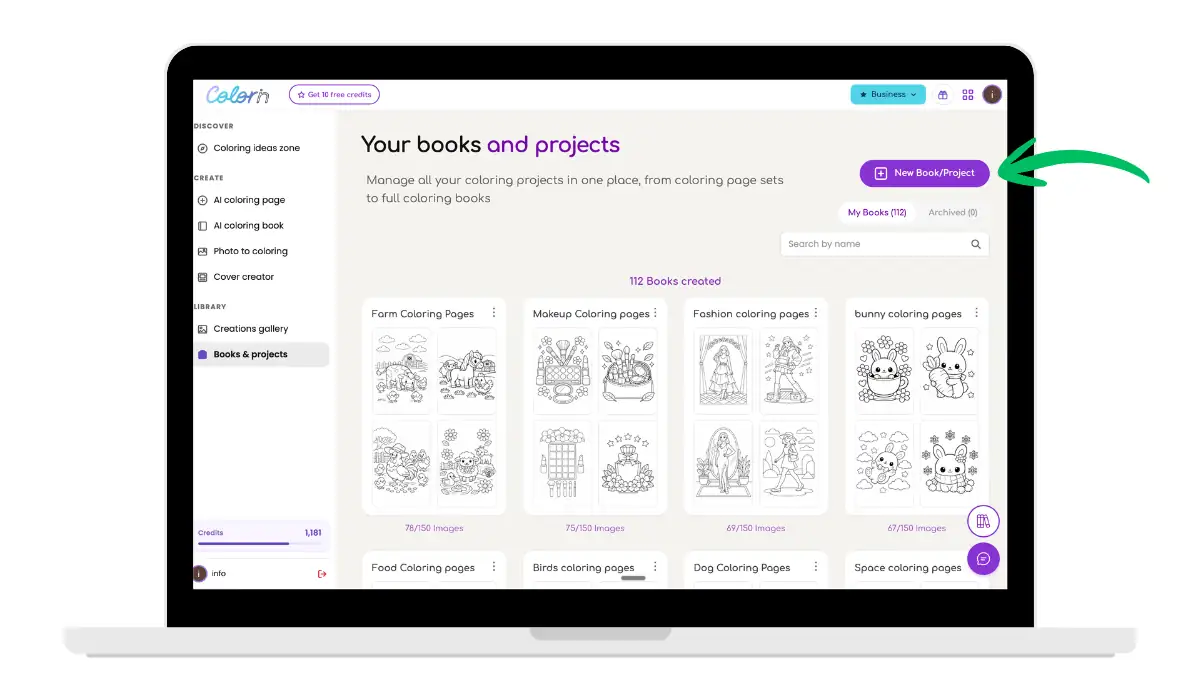 Manage and organize multiple coloring book projects and pages in one place