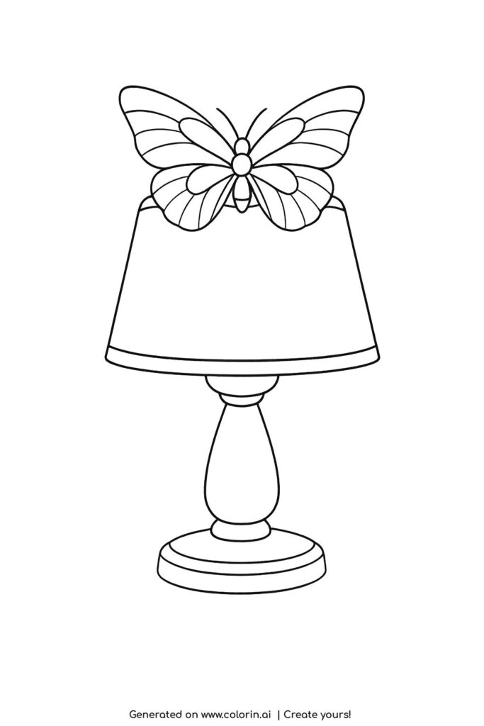 butterfly on a table lamp coloring page with large butterfly resting on lamp shade coloring page