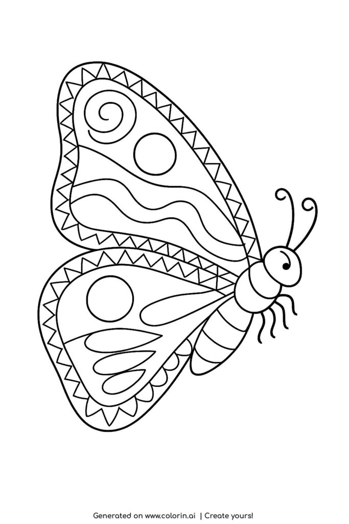 butterfly with patterned wings coloring page large side view butterfly with zigzag border coloring page