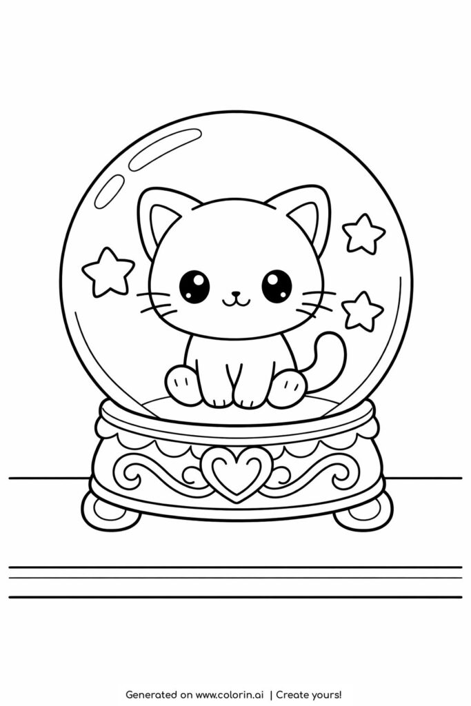 cat inside crystal ball coloring page cute kitten surrounded by stars in decorative globe coloring page