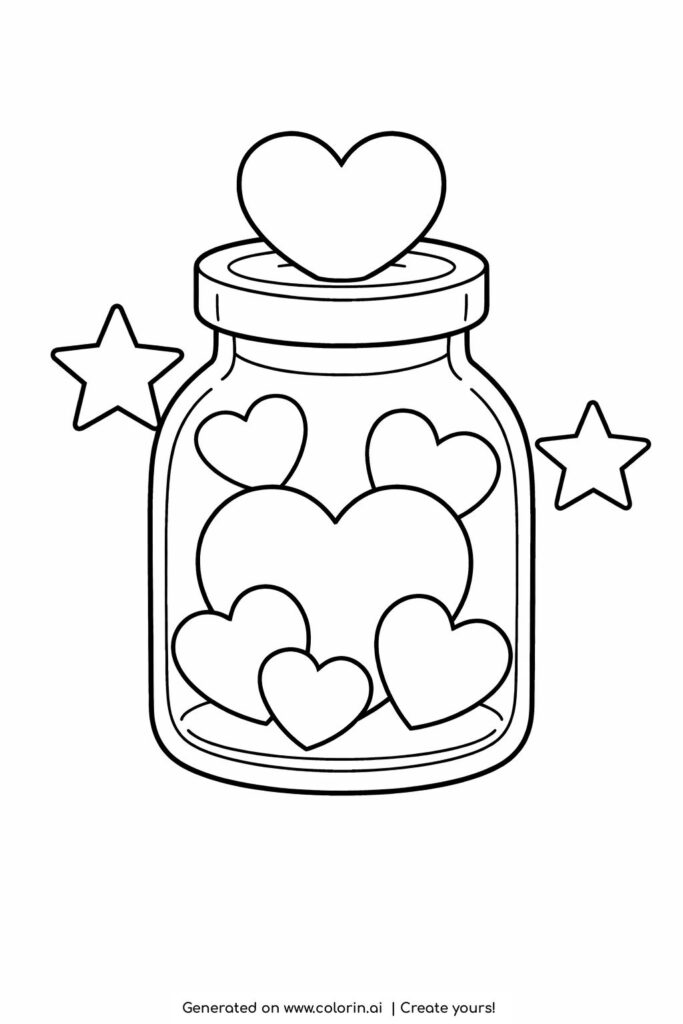 heart jar with stars coloring page glass jar filled with hearts and star shapes coloring page