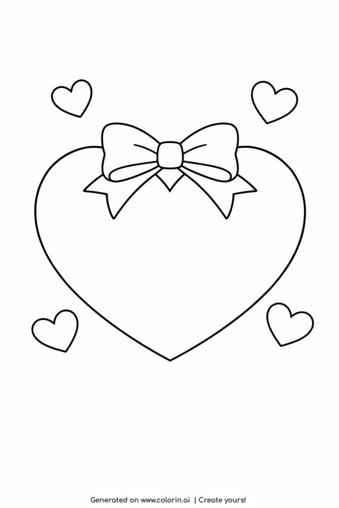 heart with bow and floating hearts coloring page large heart with ribbon and small hearts around coloring page
