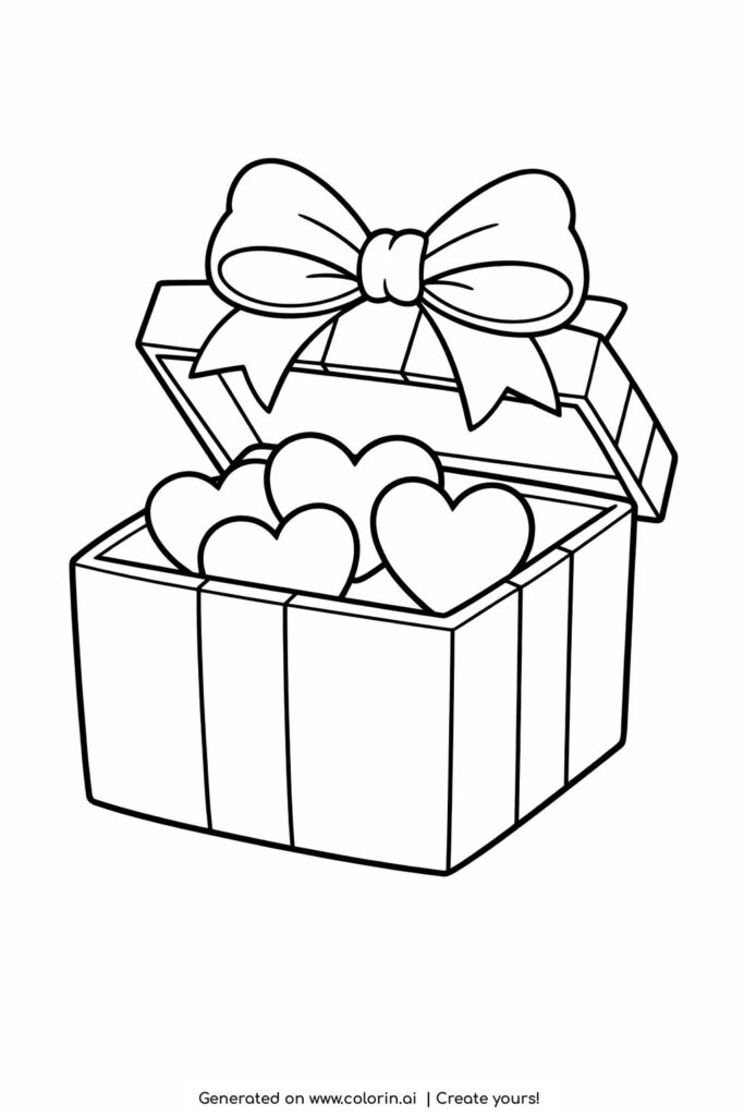 open gift box with hearts coloring page present box with bow and hearts inside coloring page