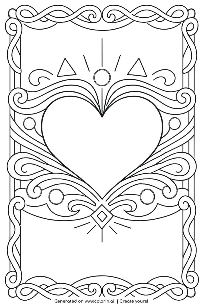ornate heart with elegant patterns coloring page featuring decorative lines geometric accents and refined borders coloring page