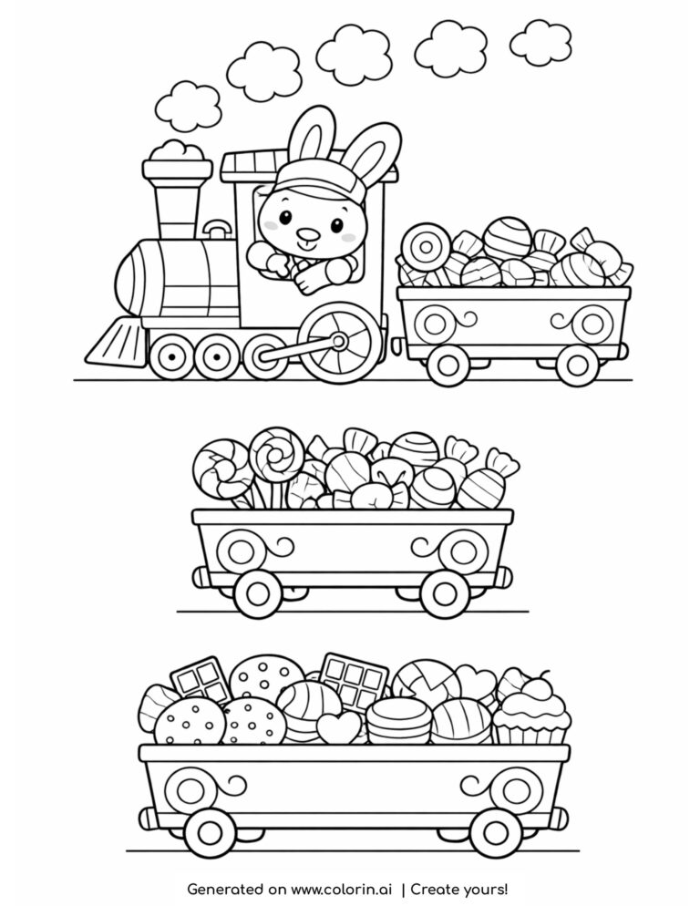 Bunny driving candy train coloring page | Free Printable