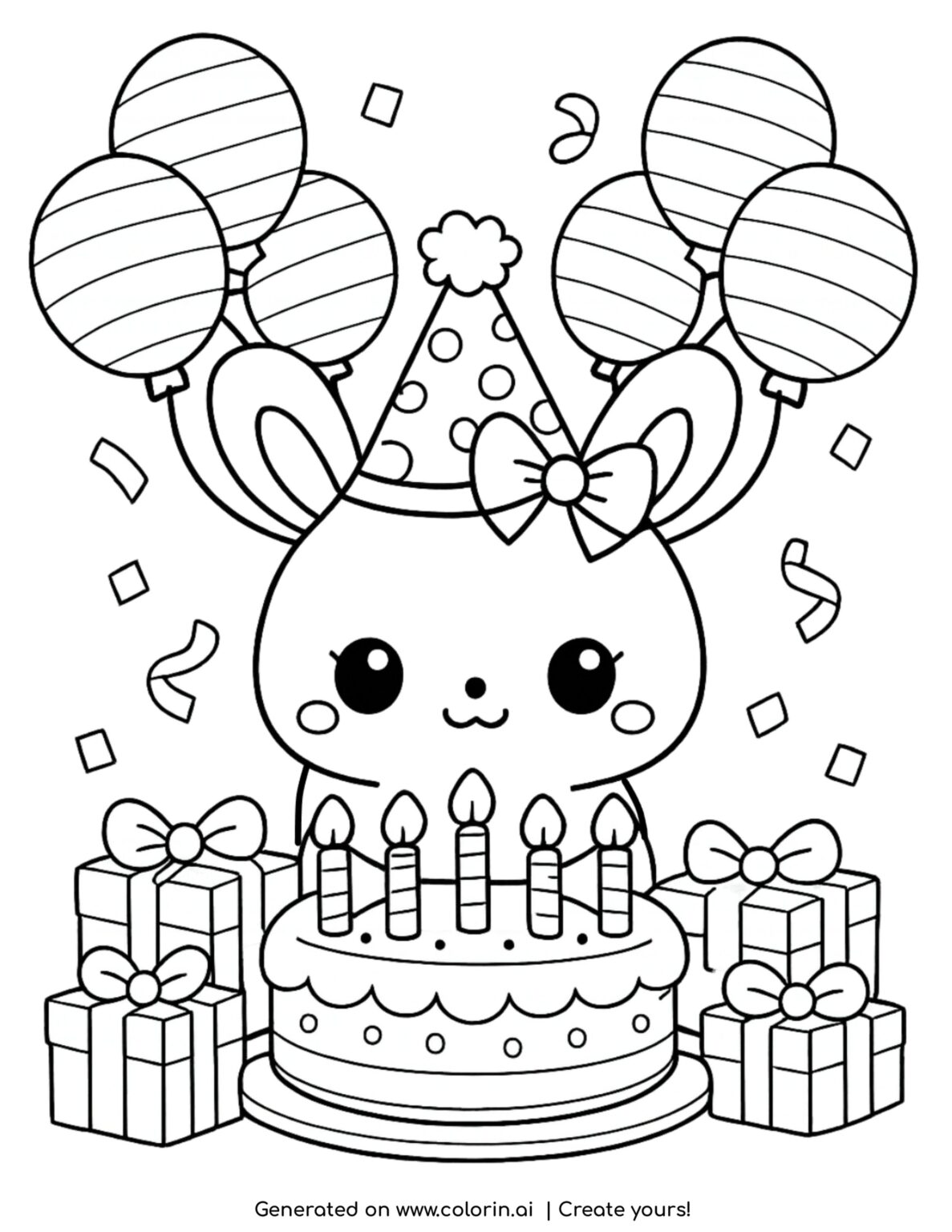 Cute Birthday Bunny Coloring Page | Free Printable