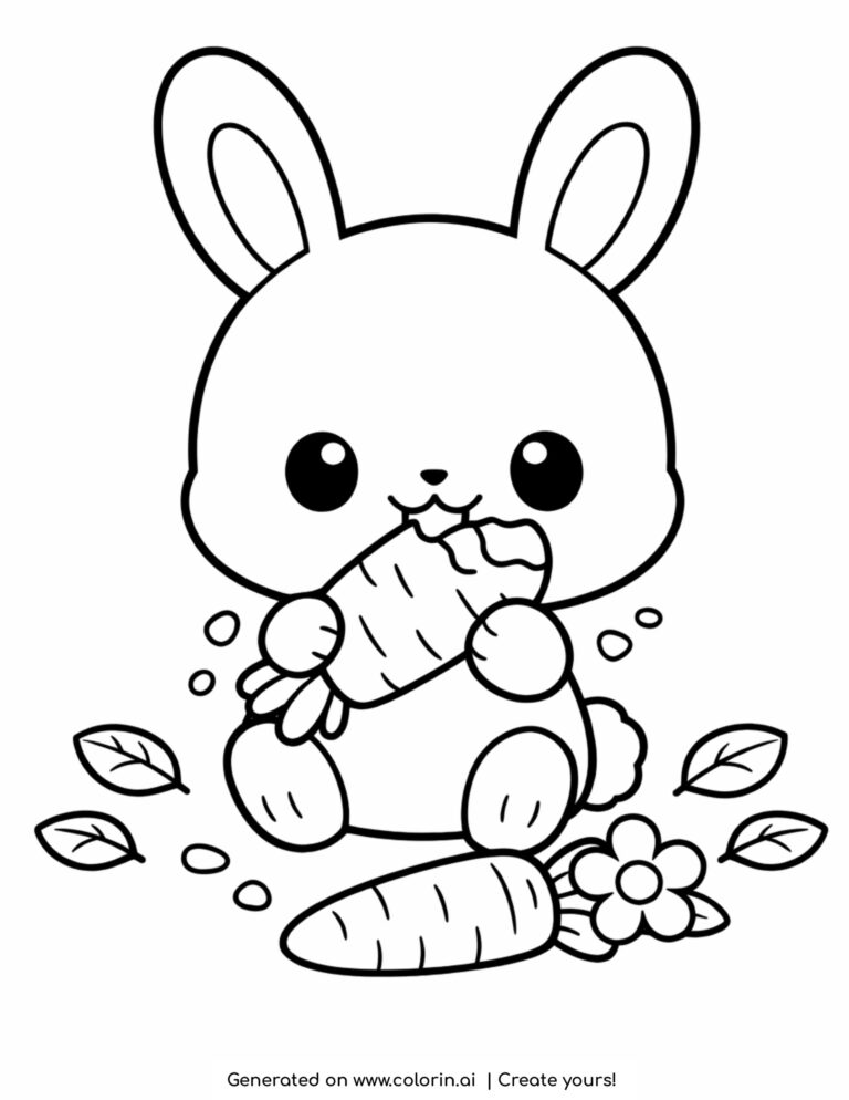 Cute Bunny Eating Carrot Coloring Page | Free Printable