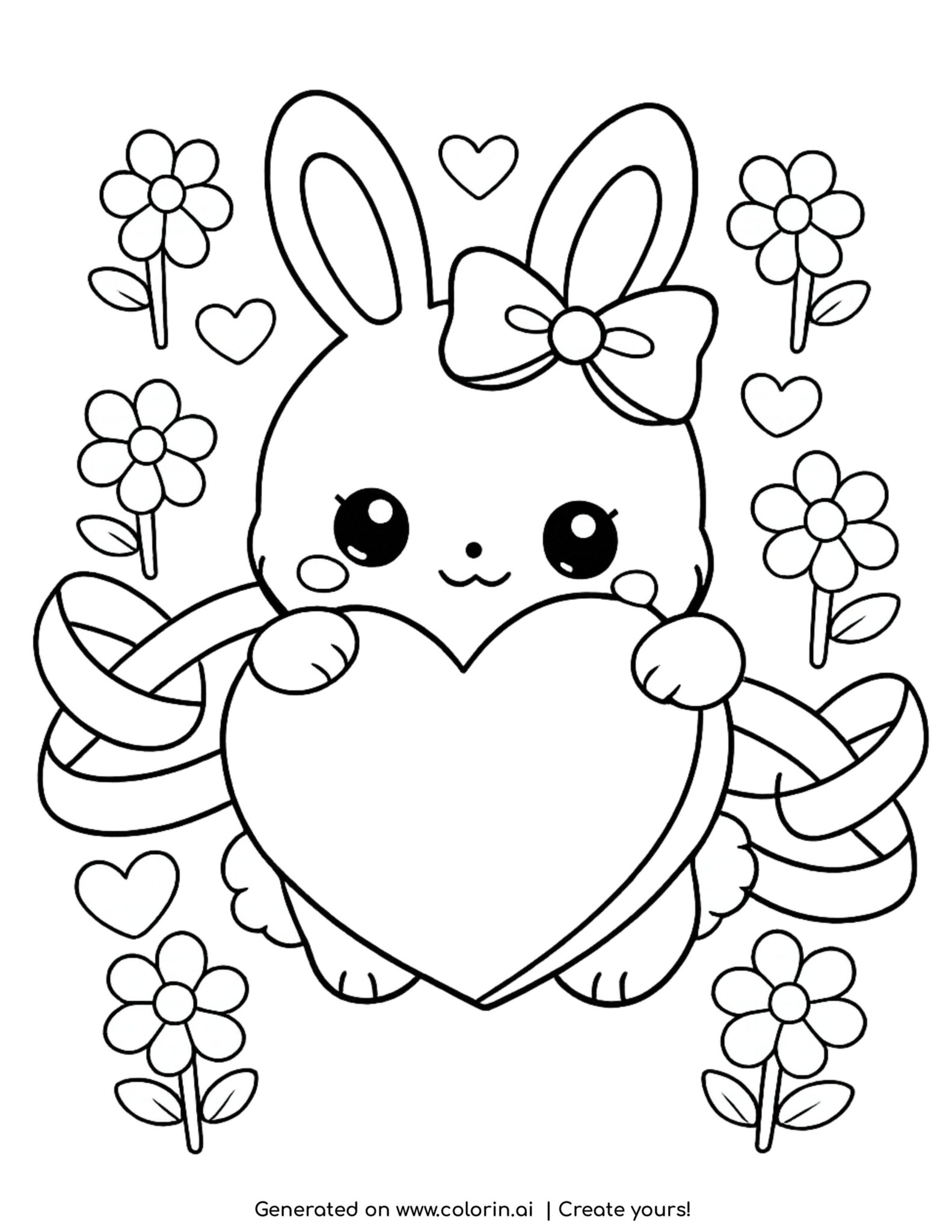 Cute Bunny with Heart Coloring Page | Free Printable