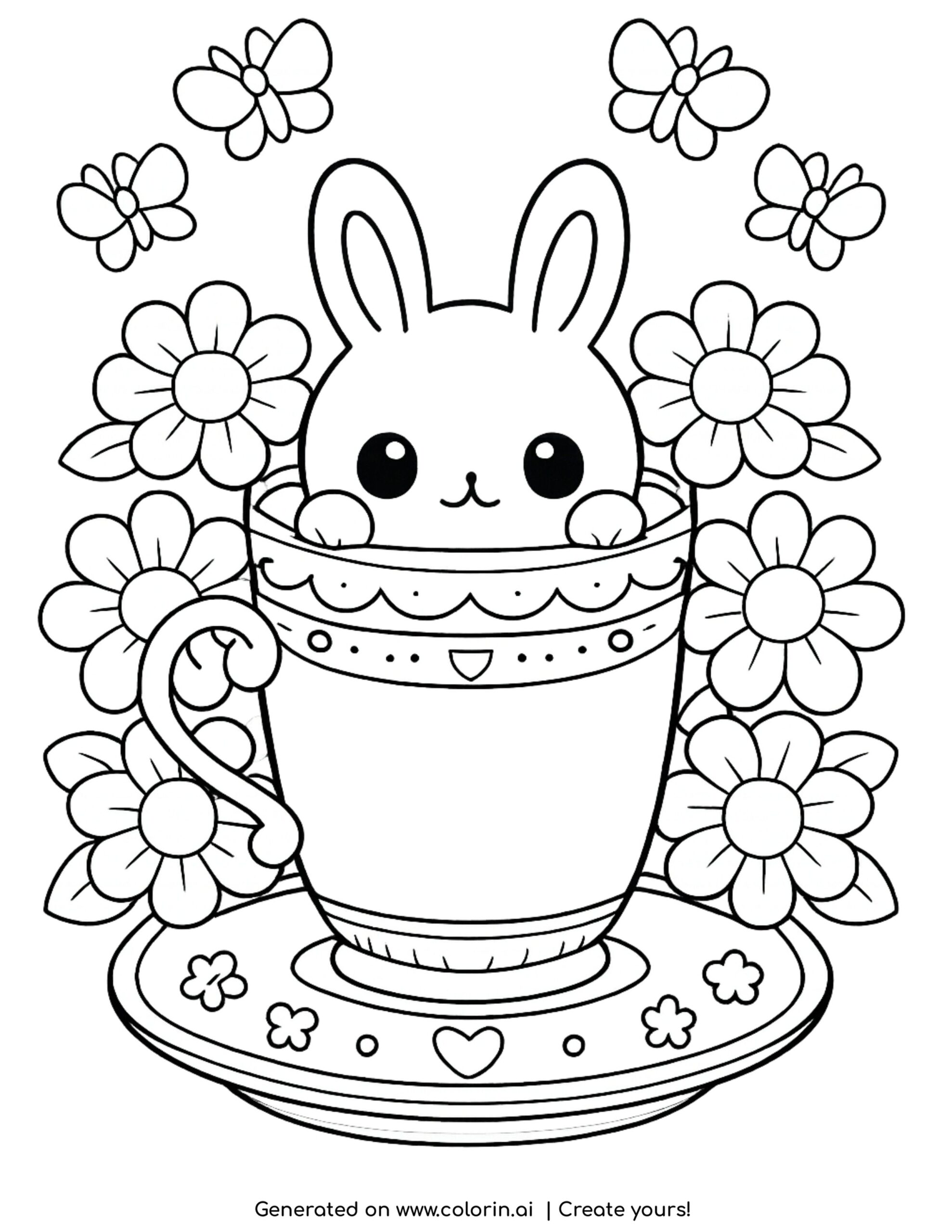 Cute Bunny Teacup Coloring Page | Free Printable