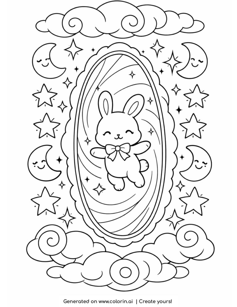 Cute Magical Bunny Portal Coloring Page | Free Printable
