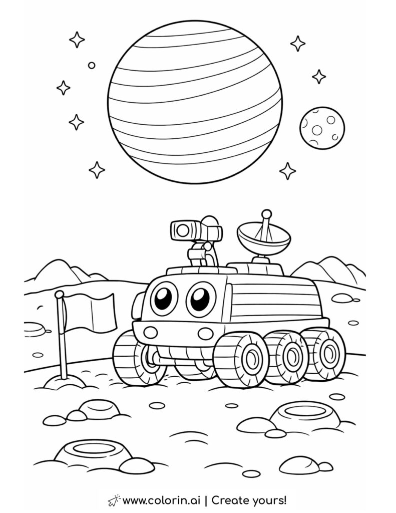 moon rover exploring lunar surface coloring page