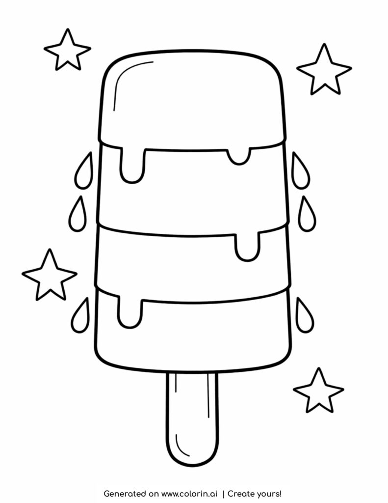 three layer popsicle with dripping icing and stars coloring page