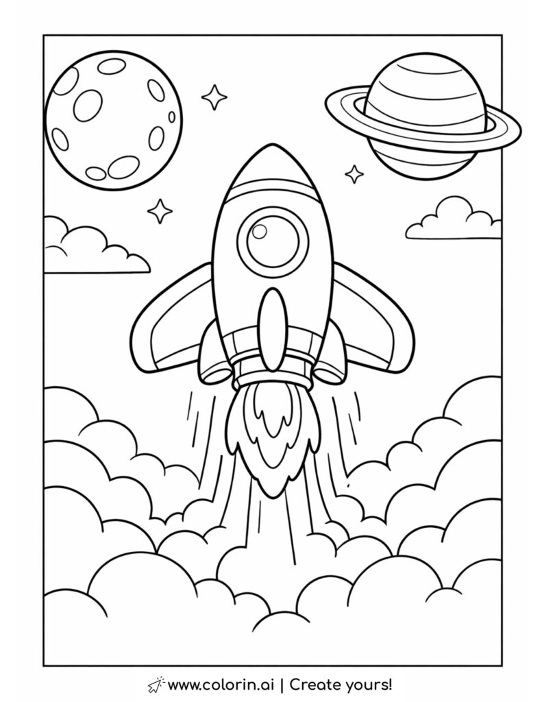rocket launching into space coloring page