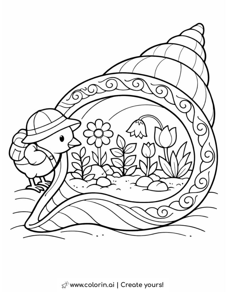 two birds sitting on arched branch coloring page with flowers and leaves