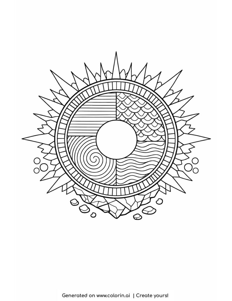 circular energy portal with radiating lines detailed pattern coloring page