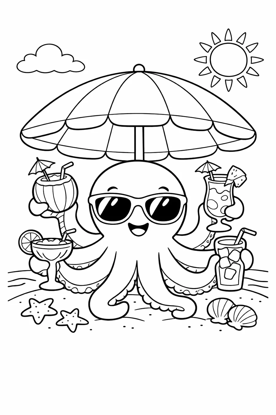 Octopus coloring page line art before AI coloring
