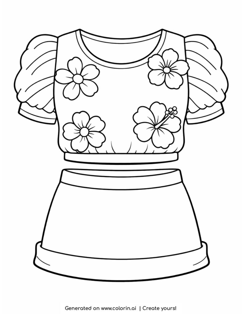 floral blouse with puff sleeves and skirt coloring page