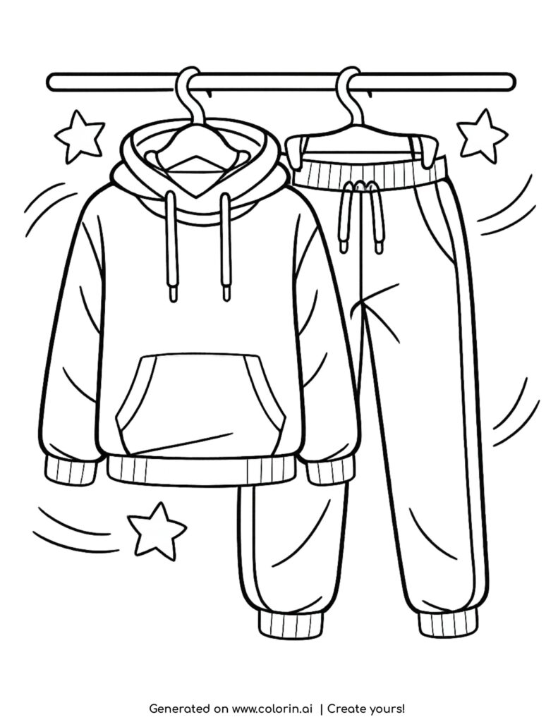 hoodie and jogger pants hanging outfit coloring page