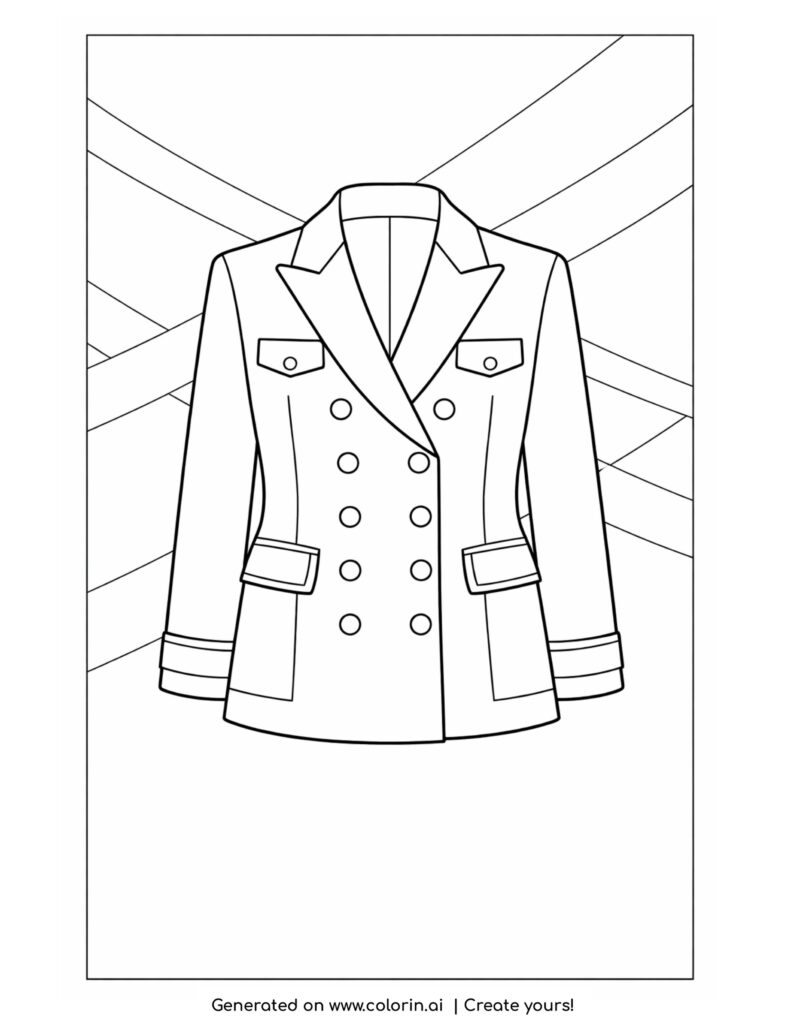 structured blazer with buttons and diagonal background lines coloring page