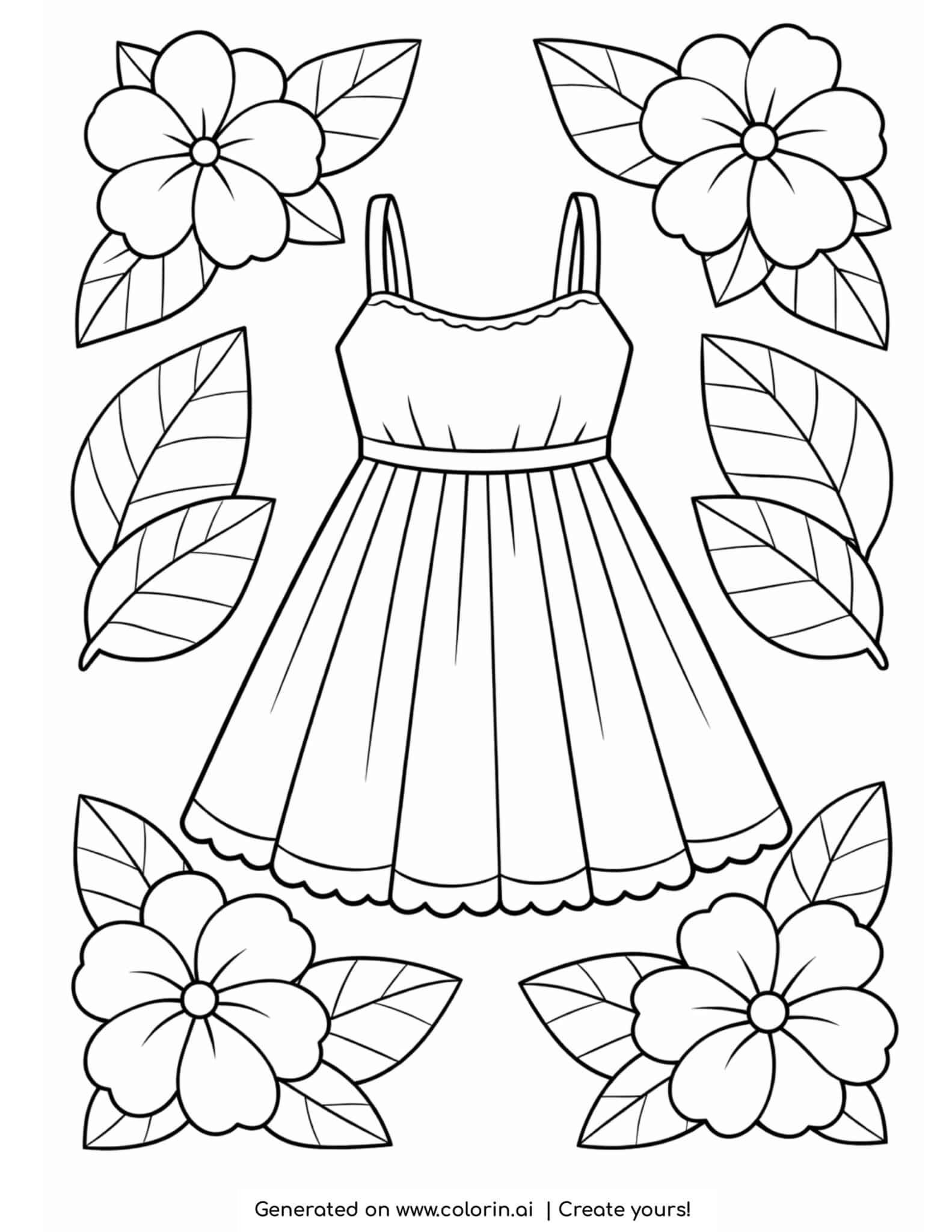 summer dress with flowers coloring page | Printable