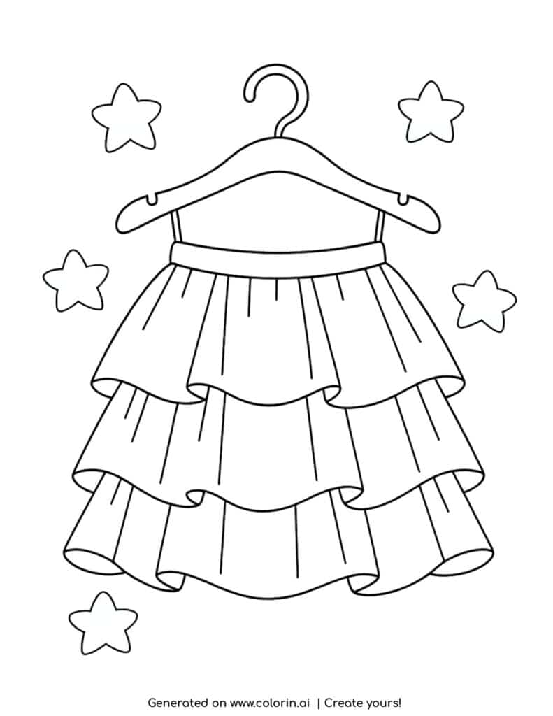layered tulle skirt on hanger with stars coloring page