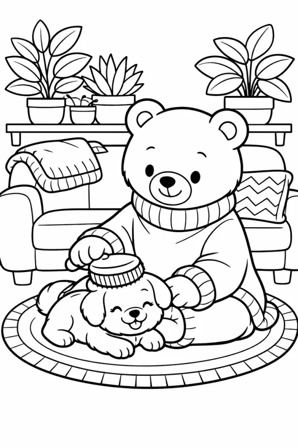 Bear and a dog coloring page